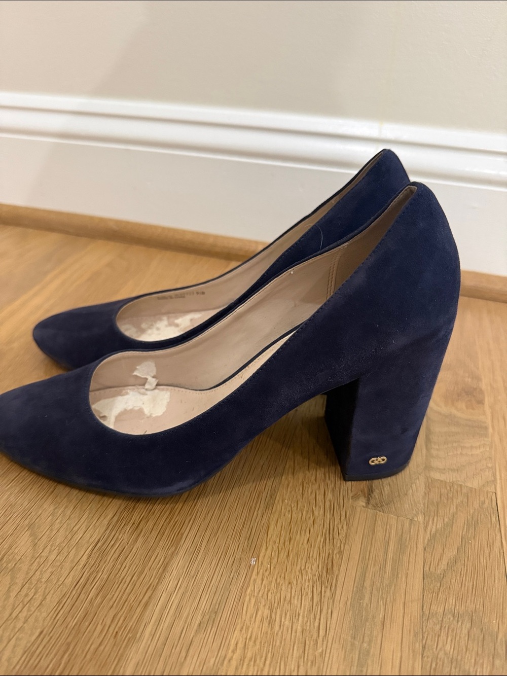 Cole Haan Navy Suede Pointed-Toe Pumps